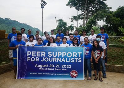 Twenty-two journalists, including NUJP secretariat members, participated in peer support sessions Aug. 20-22 in Midland Resort, Tanay, Rizal.